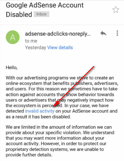 Invalid activity adsense
