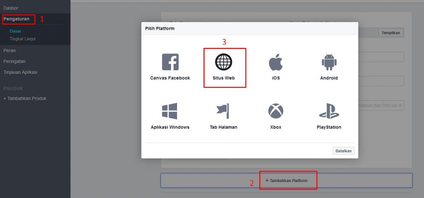 menambahkan url di facebook app