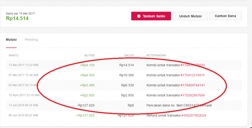 Bukti Pembayaran Transaksi Imbalan Agen Bukalapak