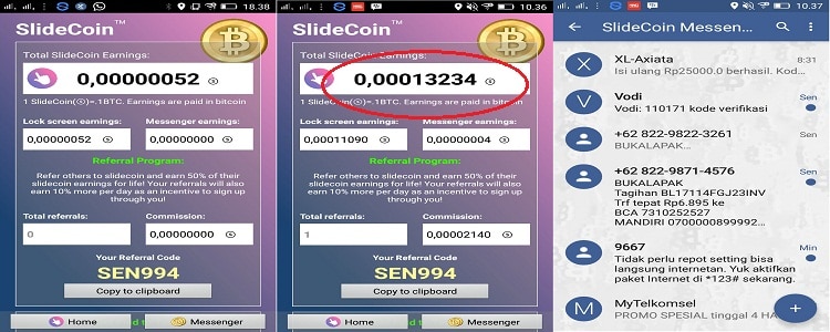 Bukti Bitcoin Gratis dari Aplikasi Slide Coin