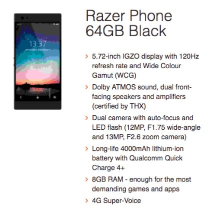 Spesifikasi Smartphone Razer