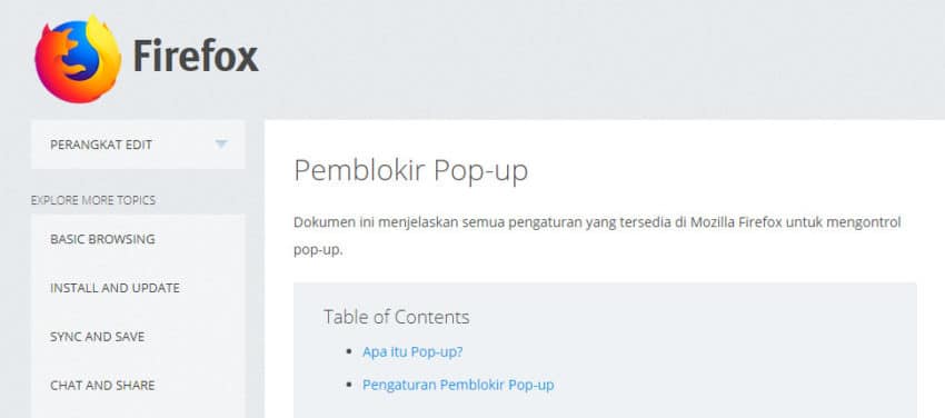 Fitur Blokir Iklan Pop Up di Mozilla Firefox