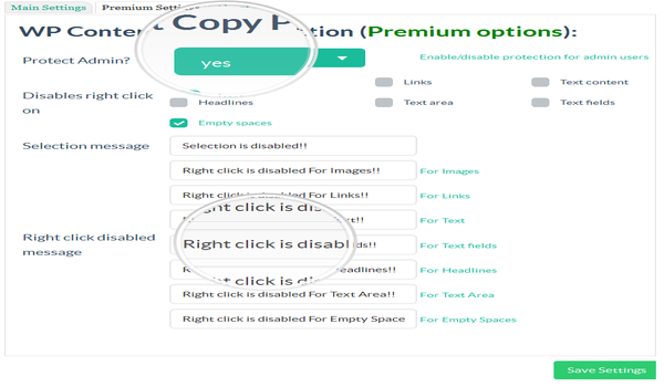 Di Dalam Pengaturan WP Content Copy Protection