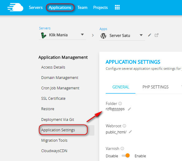 Master Credentials cloudways