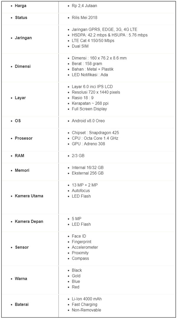Tabel Spesifikasi Infinix Hot 6 Pro