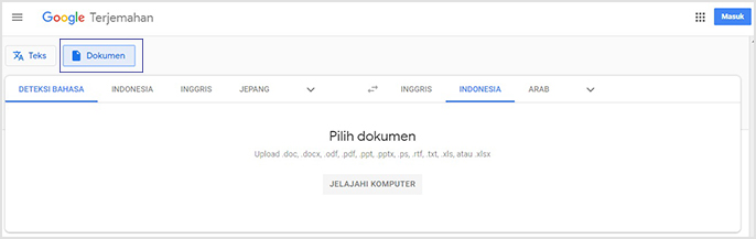 menggunakan google translate