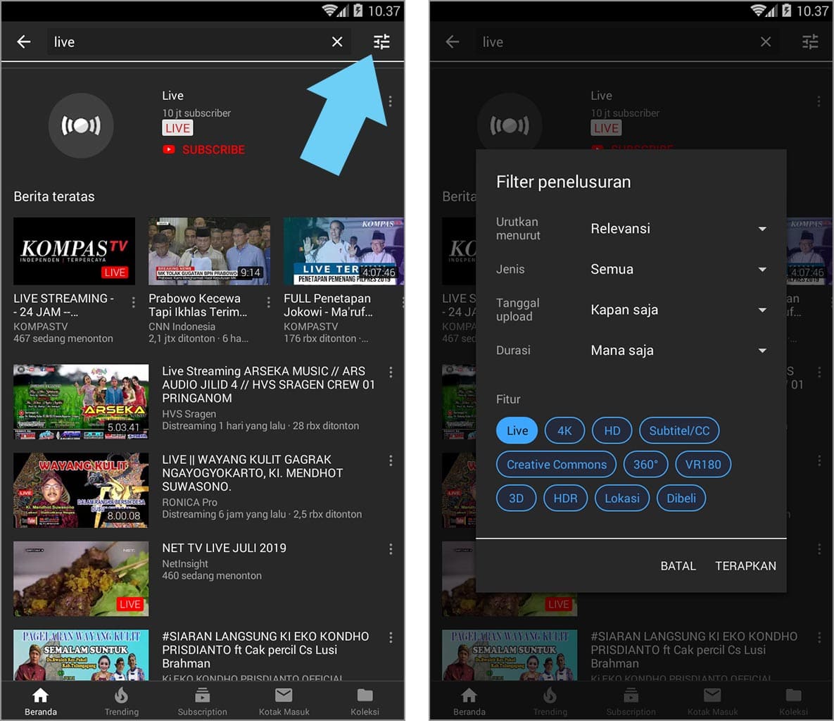 cara mencari video live streaming