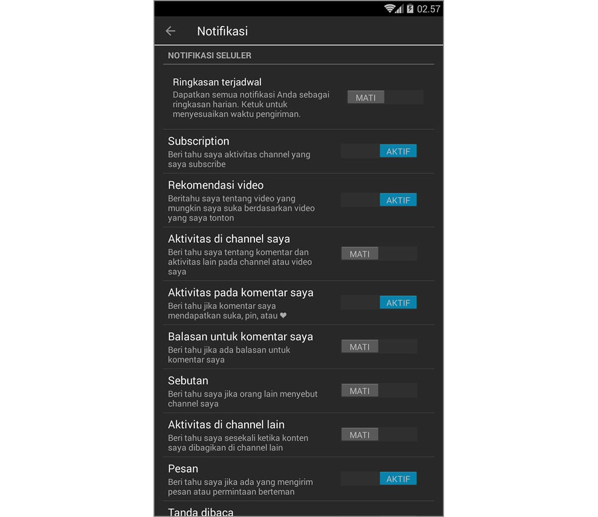 cara mengatur notifikasi youtube