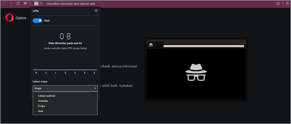 cara mengaktifkan fitur vpn opera