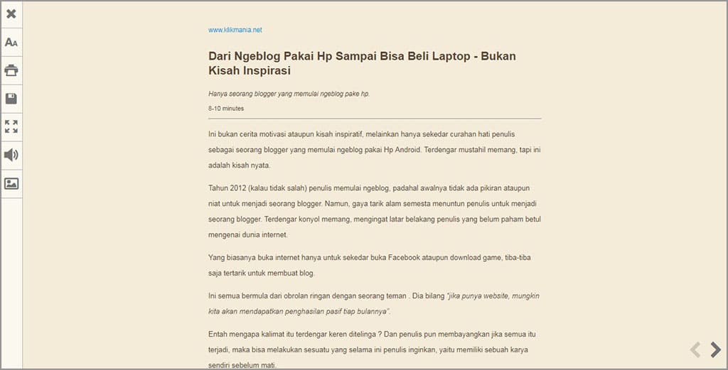 mengaktifkan mode pembaca opera