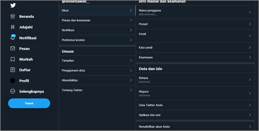 cara menghapus akun twitter