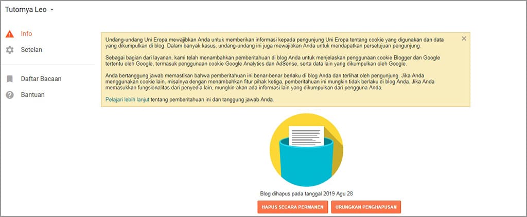 cara menghapus blog di blogspot