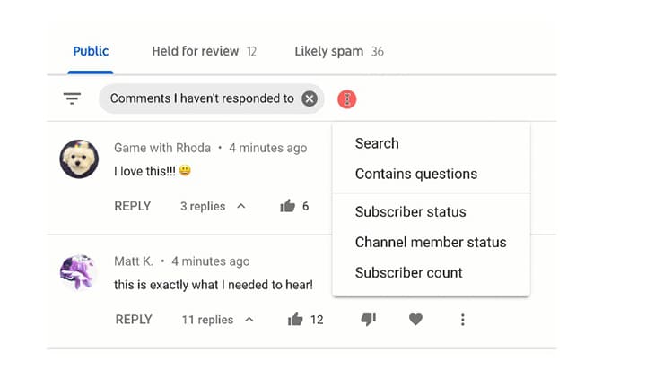 filter pencarian komentar youtube