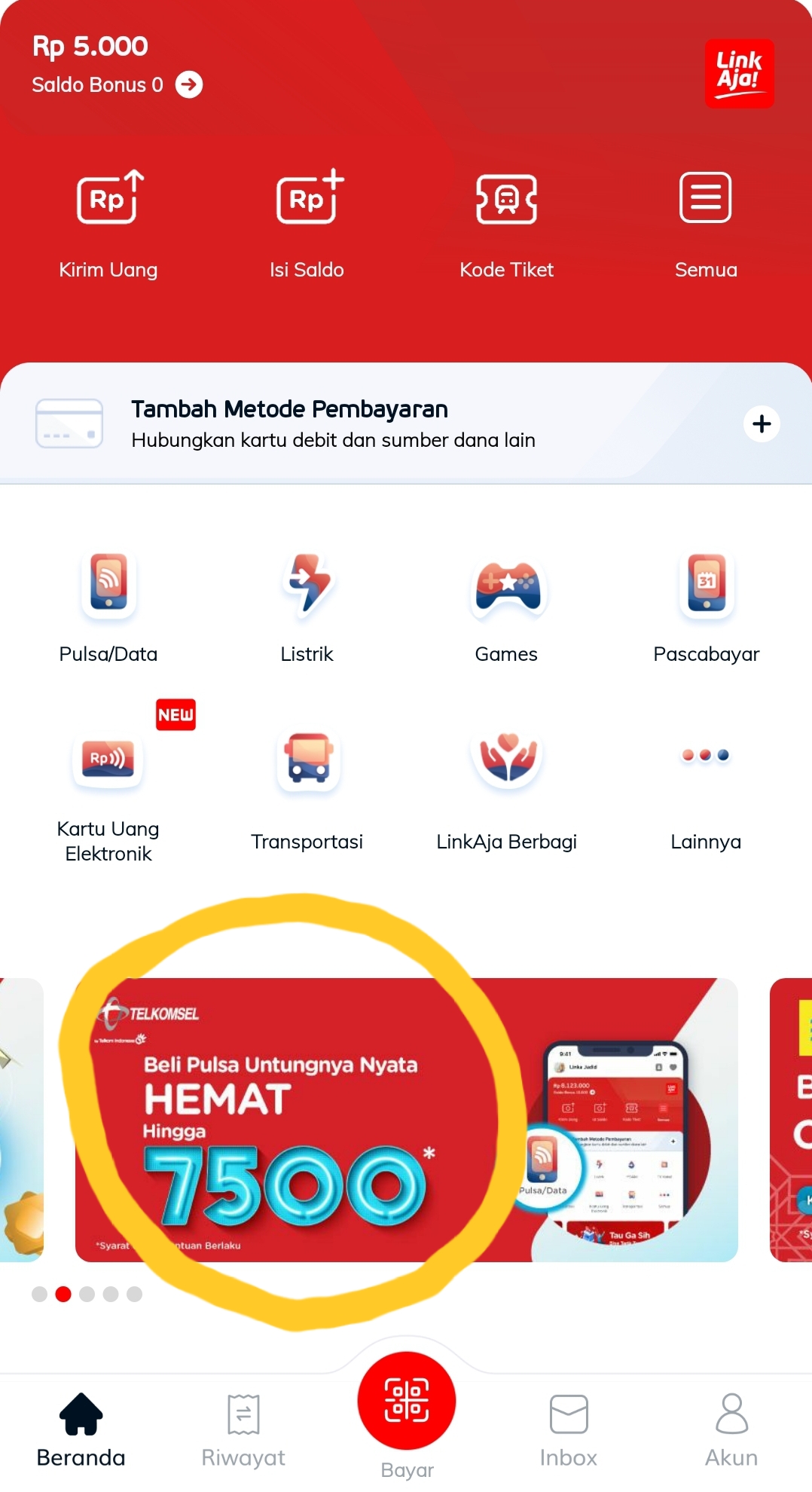 Beli pulsa di Aplikasi LinkAja