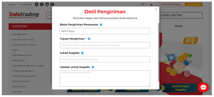 Detail pengiriman indotrading
