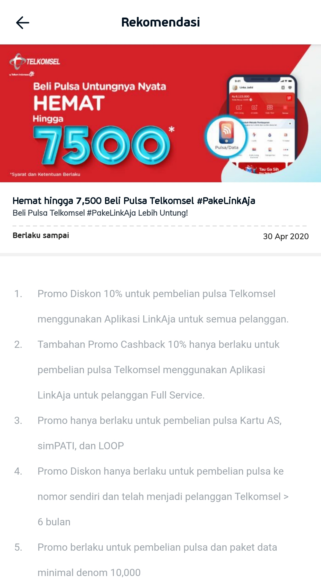 Beli pulsa di Aplikasi LinkAja