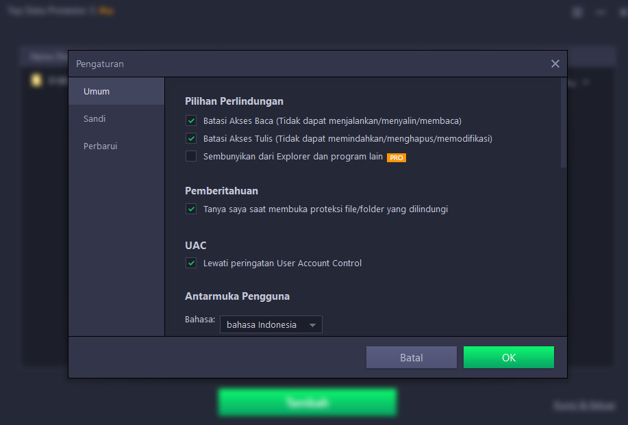 Top Data Protecto pengaturan